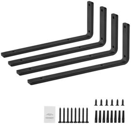 Support D'étagère-Duoku- 16 X 6 Pouces-10 Mm D'épaisseur- 4 Pièces- L-Support D'étagère- Mat Noir
