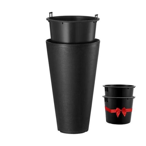 Grandes Jardinières Rondes Noires-Duoku-Lot De 2 Jardinières De 61 Cm De Haut-Pots De Fleurs Et D'arbres Au Design Moderne