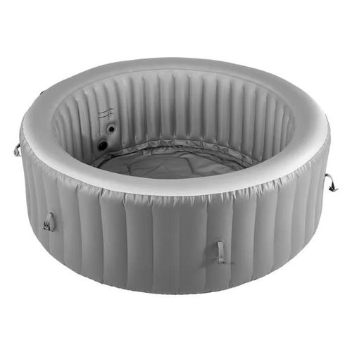 Spa Gonflable Rond-Duoku-Capacité 4-6 Personnes-Bains à Remous D¿Extérieur Portable 208x66 cm-avec 130 Jets Apaisants-en PVC-Gris