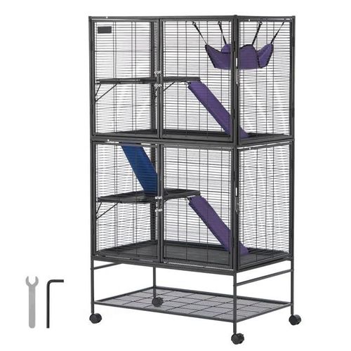 Cage À Furet En Métal À Roulettes-Duoku-164,6 Cm, 4 Niveaux-Spacieuse Et Facile À Assembler Pour Divers Petits Animaux De Compagnie