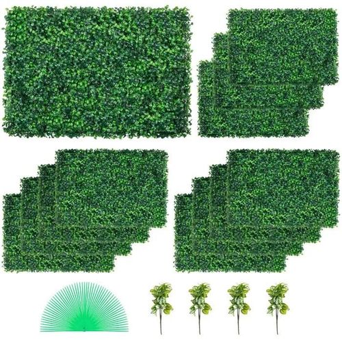 Lot De 12 Panneaux Muraux De Haie De Buis Artificiels-Duoku-61 X 40,6 Cm-Gazon Vert Résistant Aux Uv De 4 Cm-Faux Panneaux De Buis