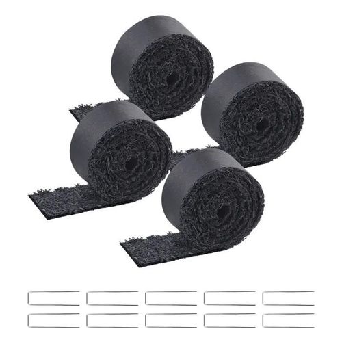 Paillis en Caoutchouc Recyclé-Duoku-pour Aménagement Paysager-4 Rouleaux-120 x 4,5 pouces-Noir Naturel-Embellit les Jardins