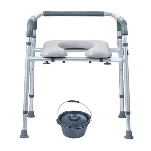 Chaise Percée-Duoku-Réglable À 7 Niveaux-Avec Siège Et Accoudoirs Rembourrés-Seau Amovible De 5,8 L-Capacité De 350 Lb