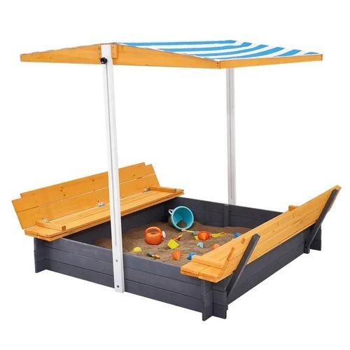 Bac À Sable En Bois Avec Auvent-Duoku-57,3 X 47,2 X 47,2 Po-Avec Banquettes Pliables Et Doublure Inférieure-Pour Enfants