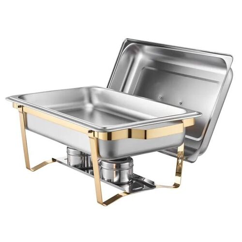 Ensemble Buffet de Réchauds-8 Pintes-Duoku- Lot de 4-Réchaud en Acier Inoxydable-avec 2 Grands Plats et 4 Demi-plats.
