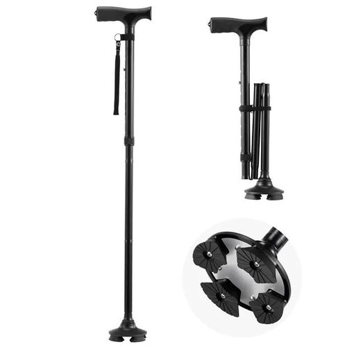 Canne De Marche Pliable-Duoku-Pour Personnes Âgées-Hauteur Réglable Sur 8 Niveaux-Base Pivotante À 4 Branches