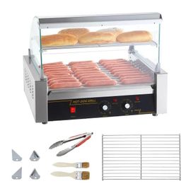 Electric 30 Hot Dog Roller Grill Cooker Machine-Duoku-11 Roller-Backsplash Shelf-2.2KW Acier Inoxydable