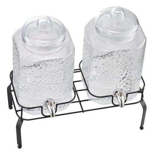 Distributeur de Boissons en Verre-Duoku-5,5 L x 2-avec Support Métallique et Robinet en Acier Inoxydable-Idéal pour Servir des Jus