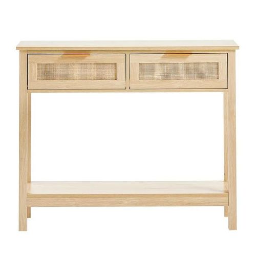 Table D'entrée En Rotin-Duoku-2 Ttiroirs De Rangement-Porte Coulissante En Rotin Naturel-Table D'entrée Pour Canapé Pour Salon