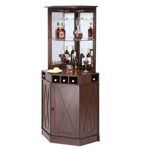 Meuble De Bar - Duoku - D'angle - Bois De Ferme - Noir - Autonome - Support Pour Verres