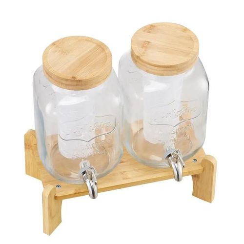 Distributeur de Boissons en Verre-Duoku-3,8 L-Lot de 2-avec Support-Robinet et Infuseur-Idéal pour Servir des Jus