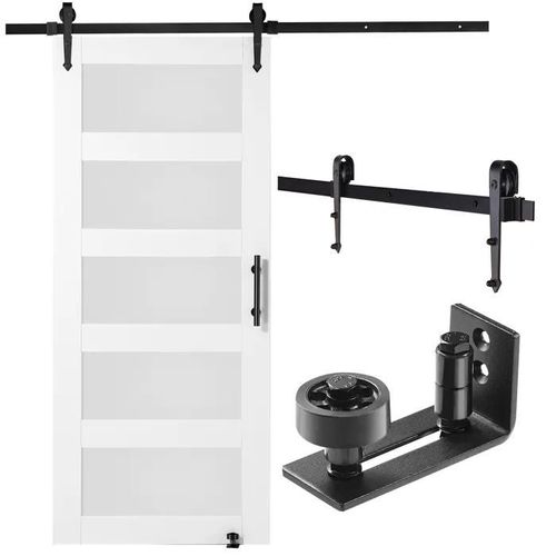Kit de Porte de Grange Coulissante 36" x 84"-Duoku-Bois et Verre-Verre Dépoli-Dalle de Bois d'épicéa-Décoration Intérieure