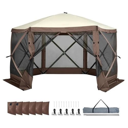 Tente Tonnelle Escamotable-Duoku-Abri Solaire À 6 Côtés-Tente Moustiquaire À Installation Rapide De 12,5 X 12,5 Pieds