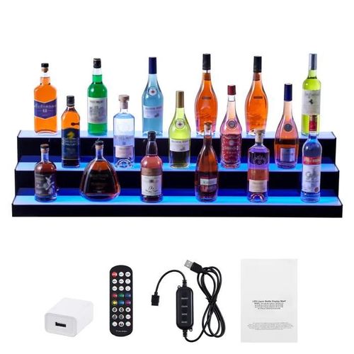 Présentoir À Bouteilles D'alcool Éclairé Par Led-Duoku-3 Niveaux De 48 Po-Étagère De Bar Commerciale Éclairée-Support À Whisky