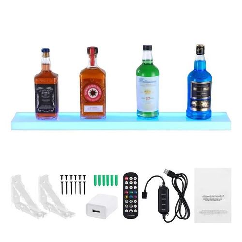 Présentoir À Bouteilles D'alcool Éclairé Par Led-Duoku-1 Niveaux-Support Mural À Whisky-Étagère De Bar À Domicile En 1 Étape
