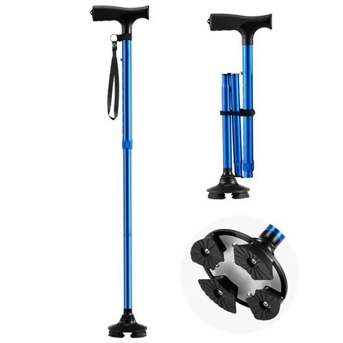 Canne De Marche-Duoku-Pour Homme Et Femme-Bâton Pliable-Avec Hauteur Réglable Sur 8 Niveaux Et Base Pivotante À 4 Dents