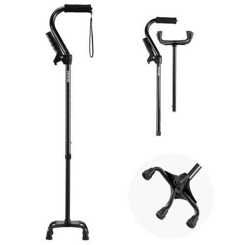 Canne De Marche Quadruple-Duoku-Canne De Marche Réglable En Hauteur Sur 10 Niveaux-Avec Base Stable À 4 Dents