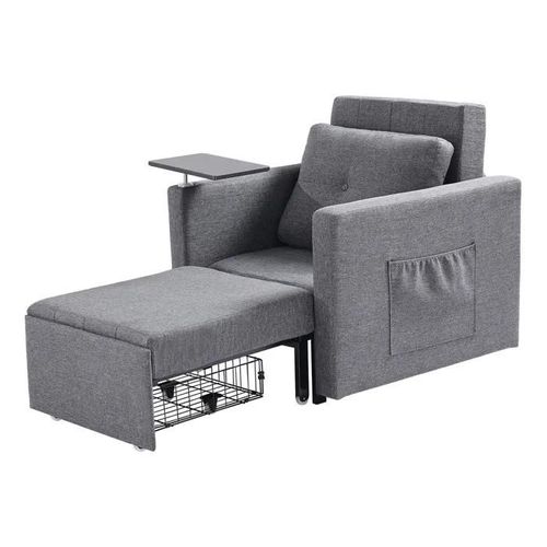 Canapé-Lit Convertible-Duoku-Ajustable Sur 5 Positions-Avec Poche Latérale, Coussin, Accoudoirs, Tablette Et Dossier