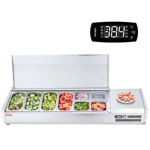 Station de Préparation de Condiments Réfrigérée-Duoku-155 W-8 Bacs-Acier Inoxydable 304-Protection-CE