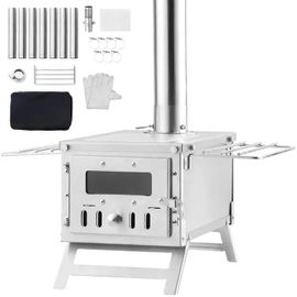 Poêle de Camping en Acier Inoxydable-Duoku-80 Pouces-Poêle à Bois Portable avec Foyer 700 po³-8 Tuyaux de Cheminée et Gants
