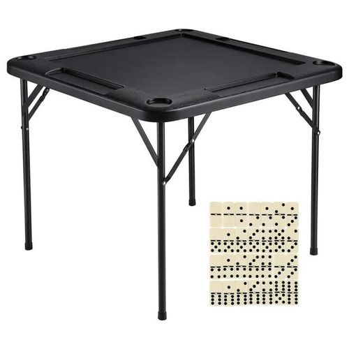 Table de Mahjong-Duoku-Table de Mahjong Pliante Carrée-pour 4 Joueurs avec 4 Porte-gobelets et 4 Plateaux à Jetons-Noir