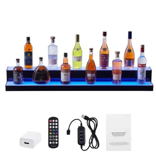 Présentoir À Bouteilles D'alcool Éclairé Par Led-Duoku-2 Niveaux-Étagère De Bar Commerciale Éclairée-Support À Whisky