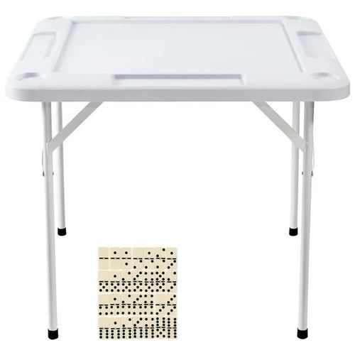 Table de Mahjong-Duoku-Table de Mahjong Pliante Carrée-pour 4 Joueurs avec 4 Porte-gobelets et 4 Plateaux à Jetons-Blanc