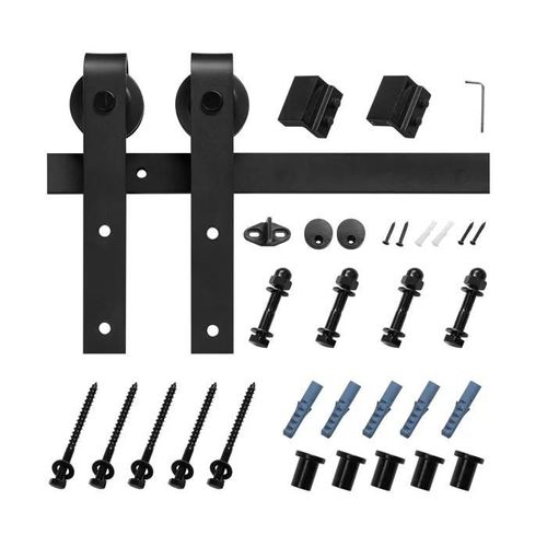 Kit de Quincaillerie pour Porte Coulissante de Grange-Duoku- 183 cm- Rail Robuste- Rouleau en J- Capacité de Charge 150 kg