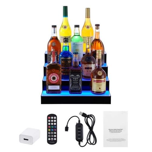 Présentoir De Bouteilles D'alcool Éclairé Par Led-Duoku-4 Niveaux-Support De Casier À Whisky-Étagères À Boissons En Acrylique