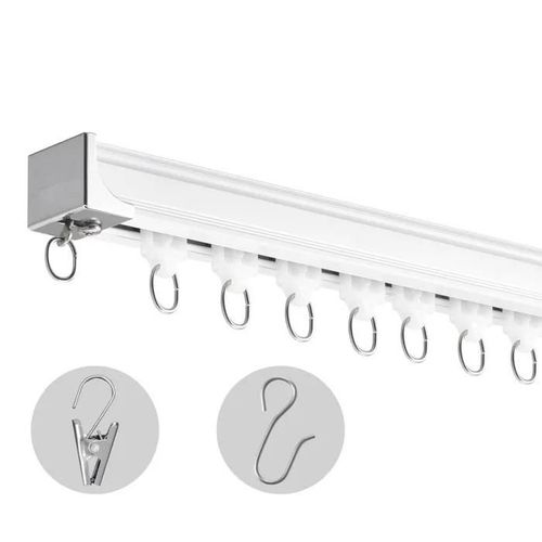 Ensemble de Rails à Rideaux de Plafond-Duoku-17,7 pi-Montage au Plafond au Mur-avec Crochets et Quincaillerie-Blanc