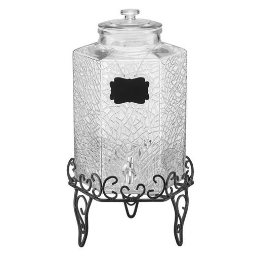 Distributeur de Boissons-Duoku-10 L en Verre-avec Robinet en Acier Inoxydable et Support Métallique-Idéal pour Servir Eau-Jus