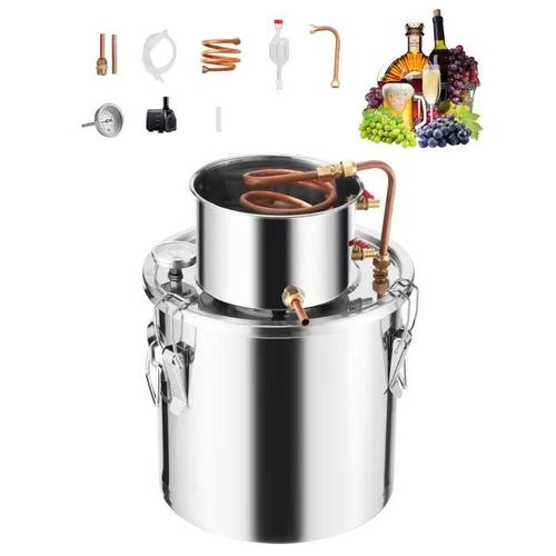 Distilateur à Simple Baril à Condensation 5 Gallons-Duoku-Distillateur d'eau-Alcool de 19 L-Argent, Prise Européenne 220 V