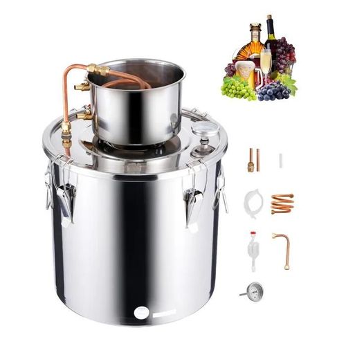 Distilateur à Simple Baril à Condensation 8 Gallons-Duoku-Distillateur d'eau-Alcool de 30 L-Argent, Sans Électricité