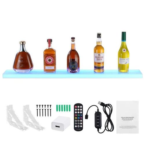 Présentoir De Bouteilles D'alcool Éclairé Par Led-Duoku-1 Niveaux 40 Po-Étagère De Bar À Domicile-Avec Support À Whisky En 1 Étape