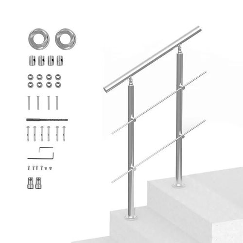 Rampes pour Marches Extérieures-Duoku-31,5 po-Kit de Rampe d'escalier à 2 Barres Transversales-avec Installation-Acier Inoxydable