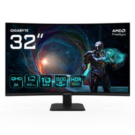 GIGABYTE GS32QCA 31,5" Moniteur Gaming Incurvé QHD - 2560 x 1440, 180Hz, 1ms, 250 cd/m², FreeSync, HDR Ready, HDMI 2.0, DisplayPort 1.4