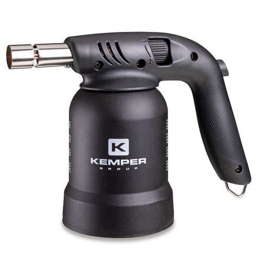 Lampe à souder à gaz Professionnelle Utilisation 360° Chalumeau gaz Allumage piezo Cartouches gaz Perçables BLACK EDITION KEMPER