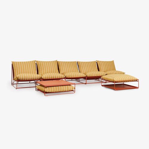 Ensemble De Canapés Modulaires Amaro 5 Pièces Avec Table D'appoint Et Pouf Convertible Jaune Miel - Rouge Argile