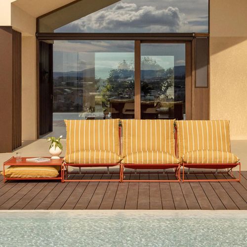 Ensemble De Jardin Modulable Amaro 3 Pièces Avec Canapé Et Table D'appoint Convertible Jaune Miel - Rouge Argile