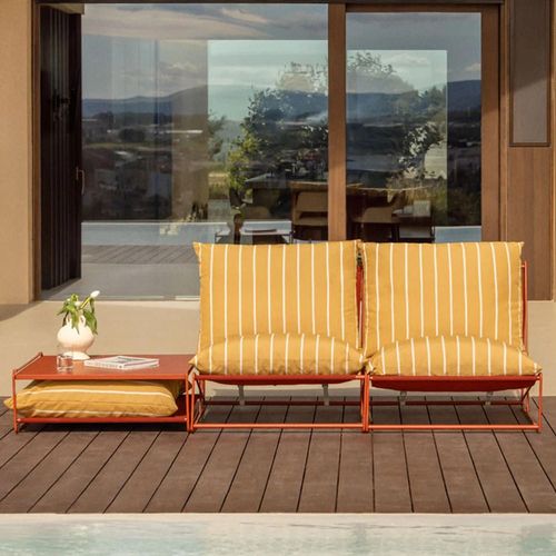 Ensemble De Jardin Amaro Composé D'un Canapé Modulable 2 Pièces Et D'une Table D'appoint Convertible Jaune Miel - Rouge Argile