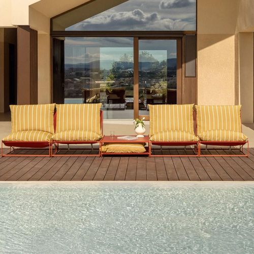Ensemble De Jardin Amaro Avec Deux Canapés Modulables 2 Pièces Et Une Table D'appoint Convertible Jaune Miel - Rouge Argile