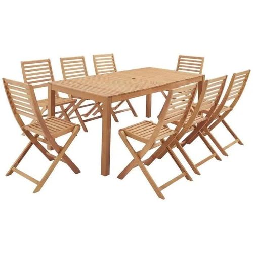 Ensemble Repas De Jardin En Bois Eucalyptus Fsc 8 Personnes - Table 180 X 90 Cm + 8 Chaises Pliantes