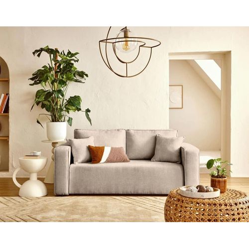 Canapé Droit 2 Places En Velours Côtelé Plat Beige