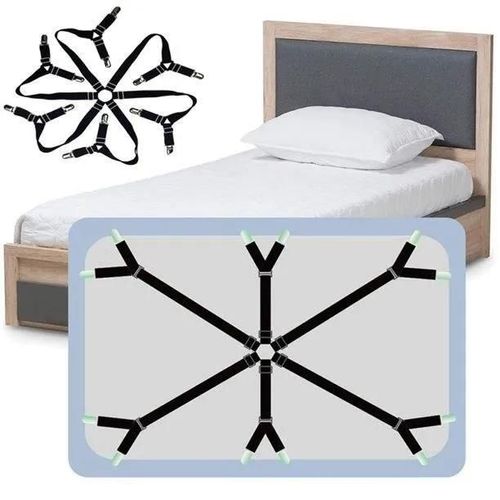 Attache Draps de Lit Réglable à 6 Côtés, Sangle de Maintient de Draps Élastique, pour Housse de Canapé Drap, Planche à Repasser