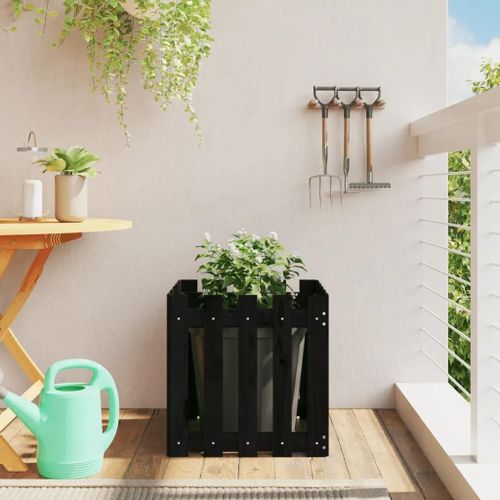 Prolenta Premium - Jardinière Avec Design De Clôture Noir 50x50x50 Cm Pin Massif
