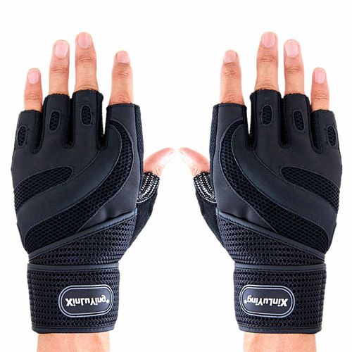 Gants De Fitness Demi-Doigt,Musculation,Haltérophilie,Crossfit,Haltère,Entraînement,Gants De Gymnastique Respirants Pour Hommes Et Femmes - Type Black-Xl (22-24cm)