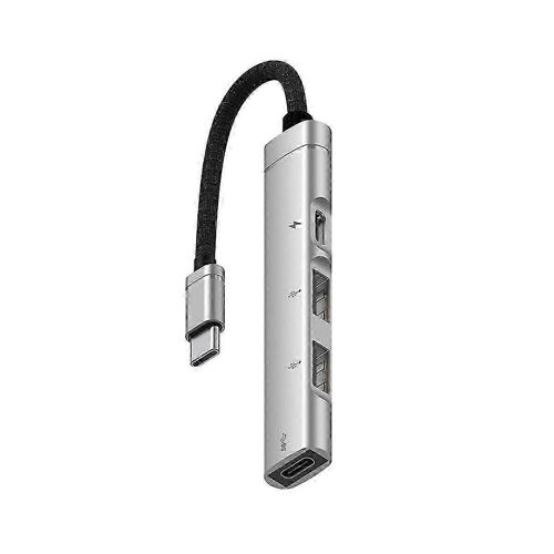 Station de charge USB C Hub pour appareils Android,Adaptateur multiport 5-en-1 avec ports Type-C et USB,Argent