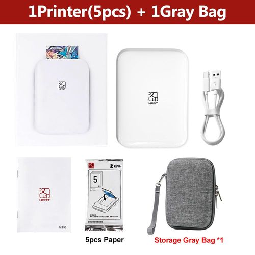 HPRT MT53 imprimante Photo Portable poche 2x3 pouces sans fil AR technologie impression Album Photo papiers étui Zink papier couleur collant - Type Add 5pcs 1Grey bag