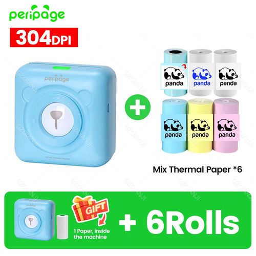 7 couleurs Peripage A6 304DPI Mini imprimante Photo Notes autocollant étiquette Machine d'impression Bluetooth Portable sans fil imprimante marqueur - Type 304BL add 6Rolls