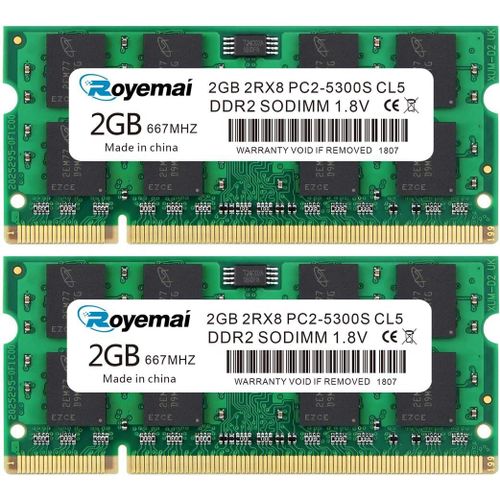 TIANYI-DDR2 667 PC2-5300 RAM 4GB Kit (2x2GB) SODIMM 1.8V CL5 Mémoire pour Ordinateur Portable